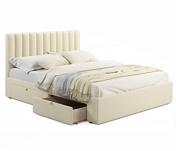 Купить мягкая кровать olivia 1600 бежевая с ящиками | МебельСТОК