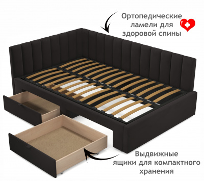 Купить мягкая кровать-тахта milena 1200 шоколад c ящиками | МебельСТОК