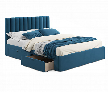 Купить мягкая кровать olivia 1600 синяя с ящиками | МебельСТОК