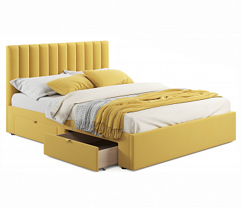Купить мягкая кровать olivia 1600 желтая с ящиками | МебельСТОК