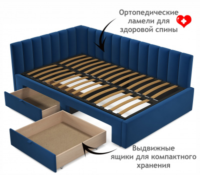 Купить мягкая кровать-тахта milena 1200 синяя c ящиками | МебельСТОК