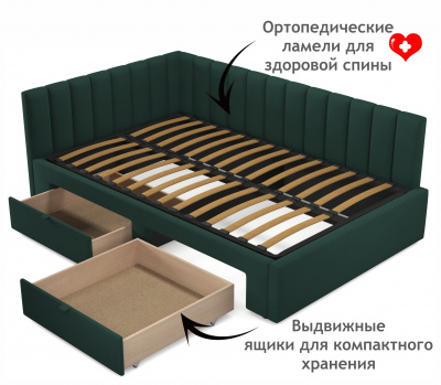 Купить мягкая кровать-тахта milena 1200 изумруд c ящиками | МебельСТОК