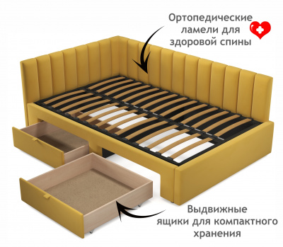 Купить мягкая кровать-тахта milena 1200 желтая c ящиками | МебельСТОК