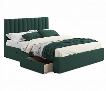 Купить мягкая кровать olivia 1600 изумруд с ящиками | МебельСТОК