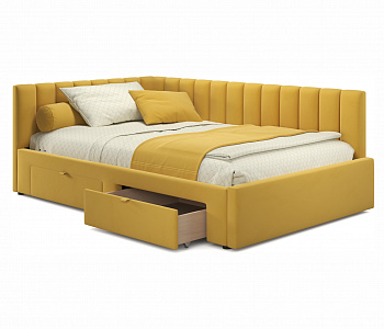 Купить мягкая кровать-тахта milena 1200 желтая c ящиками | МебельСТОК