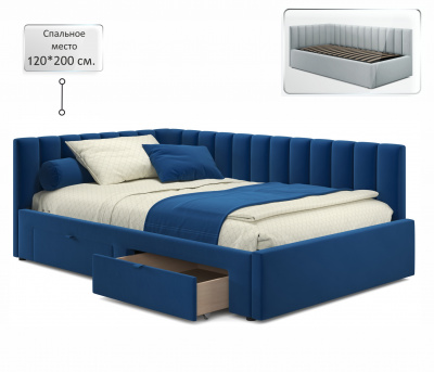 Купить мягкая кровать-тахта milena 1200 синяя c ящиками | МебельСТОК