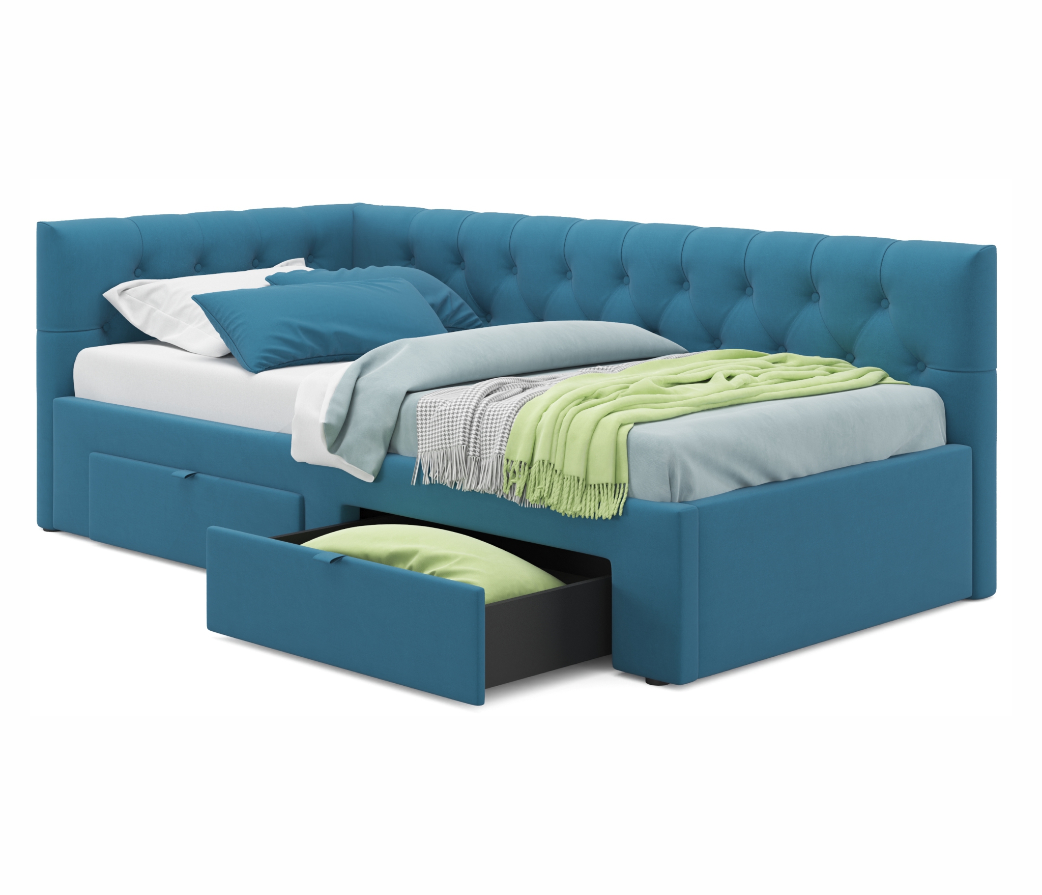 Купить односпальная кровать-тахта afelia с ящиками 900 синяя с ортопедическим основанием | МебельСТОК