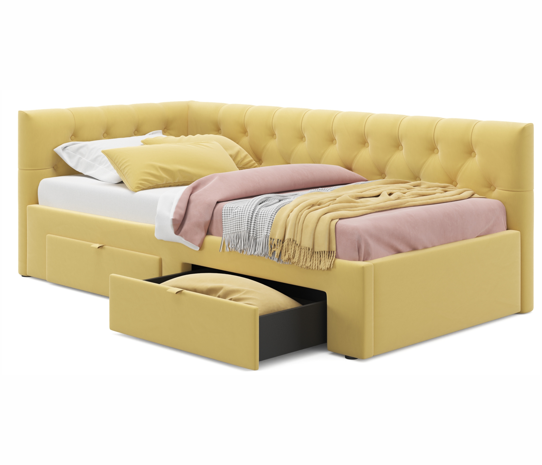 Купить односпальная кровать-тахта afelia с ящиками 900 желтая с ортопедическим основанием | МебельСТОК