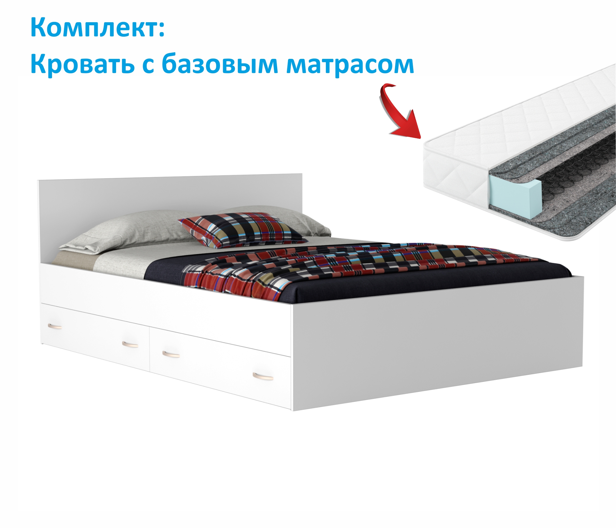 Купить кровать виктория 180 с ящиками (белая) с матрасом гост | МебельСТОК