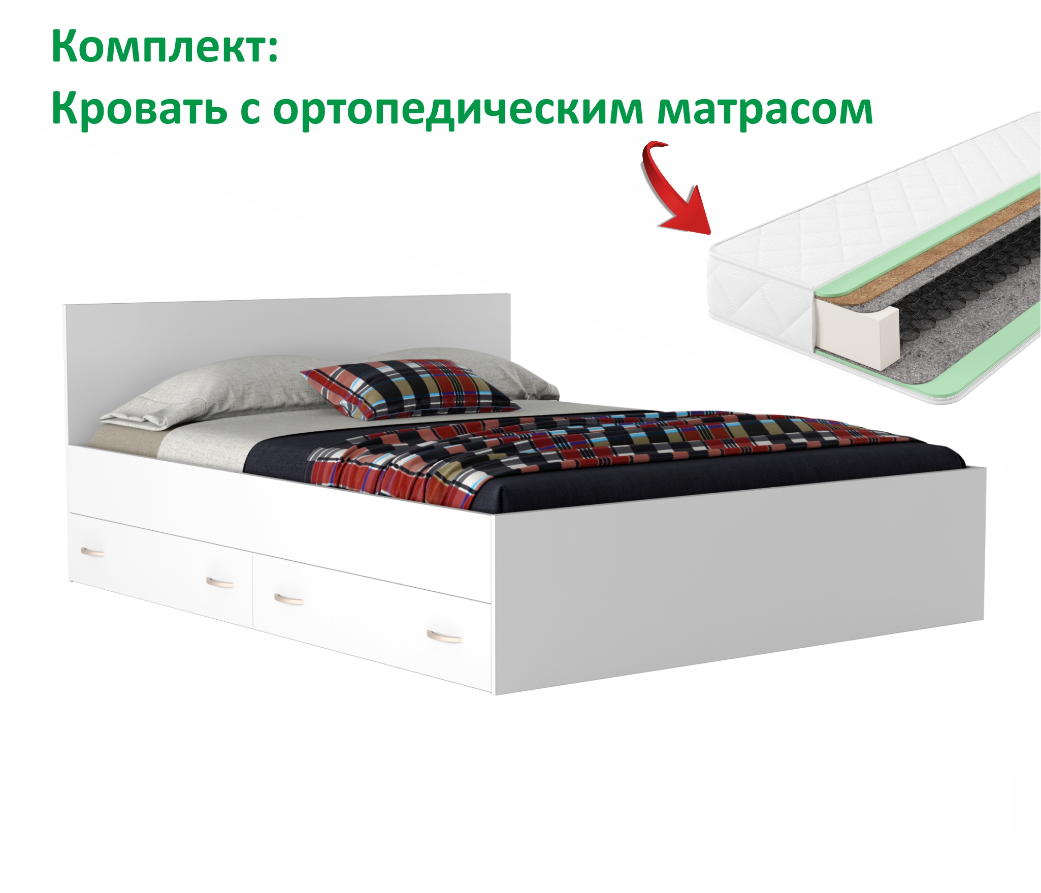 Купить кровать виктория 180 с ящиками (белая) с матрасом promo b cocos | МебельСТОК