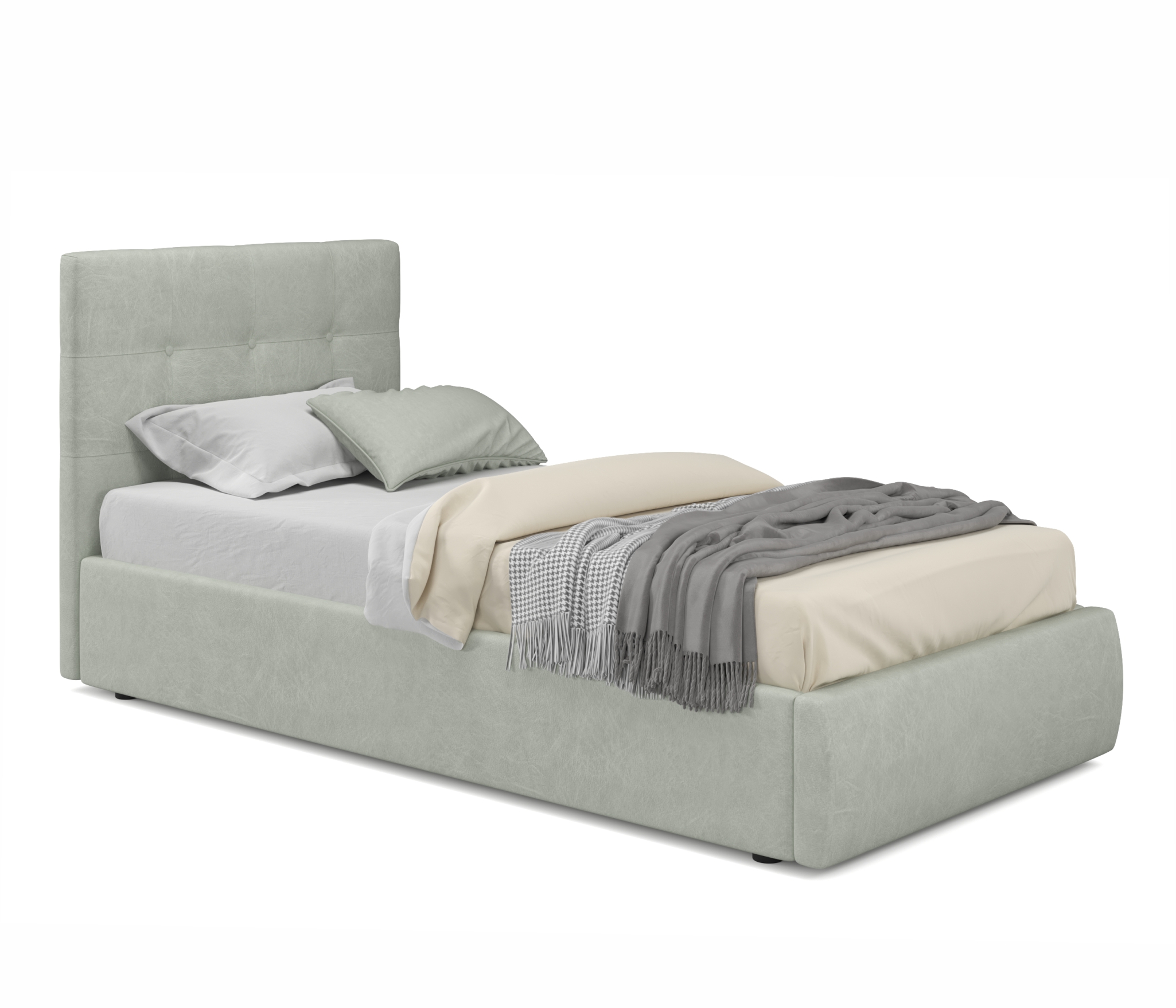 Купить мягкая кровать selesta 900 кожа серый с подъемным механизмом с матрасом promo b cocos | МебельСТОК