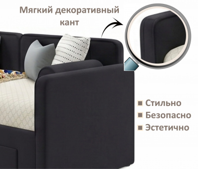 Купить мягкая кровать эмили 900 c ящиками черная | МебельСТОК