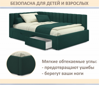 Купить мягкая кровать-тахта milena 900 изумруд с ящиками | МебельСТОК