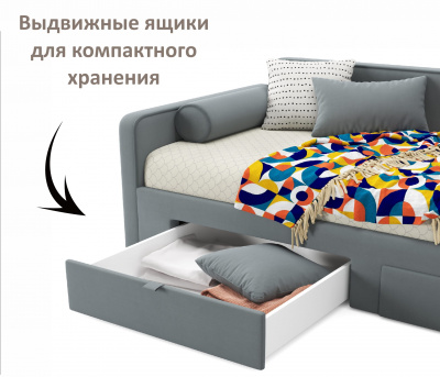 Купить мягкая кровать эмили 900 c ящиками серая | МебельСТОК