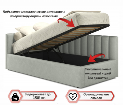Купить мягкая кровать milena 900 кожа серый с подъемным механизмом | МебельСТОК