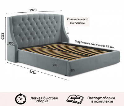 Купить мягкая кровать "stefani" 1600 серая с ортопед. основанием с матрасом астра | ZEPPELIN MOBILI