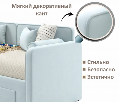 Купить мягкая кровать эмили 900 c ящиками мята пастель | МебельСТОК