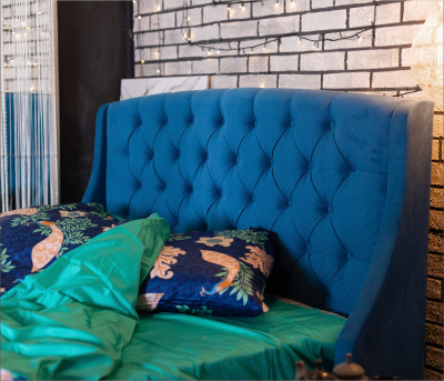 Купить мягкая кровать "stefani" 1800 синяя с ортопед. основанием с матрасом астра | ZEPPELIN MOBILI