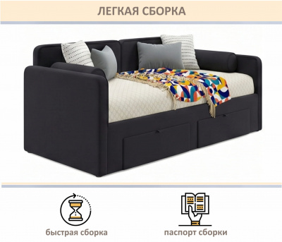 Купить мягкая кровать эмили 900 c ящиками черная | МебельСТОК
