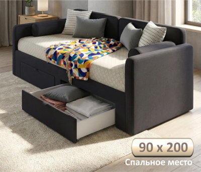 Купить мягкая кровать эмили 900 c ящиками черная | МебельСТОК