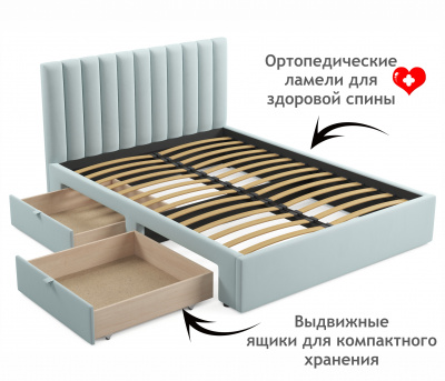 Купить мягкая кровать olivia 1600 мята пастель с ящиками | МебельСТОК