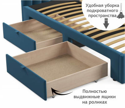 Купить мягкая кровать olivia 1600 синяя с ящиками | МебельСТОК