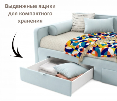 Купить мягкая кровать эмили 900 c ящиками мята пастель | МебельСТОК