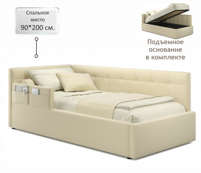 Купить односпальная кровать-тахта bonna 900 с защитным бортиком бежевая и подъемным механизмом | МебельСТОК