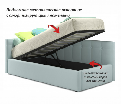 Купить односпальная кровать-тахта colibri 800 мята пастель с подъемным механизмом и защитным бортиком | ZEPPELIN MOBILI