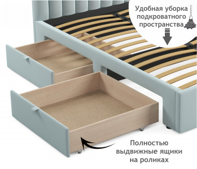 Купить мягкая кровать-тахта milena 1200 мята пастель с ящиками | МебельСТОК