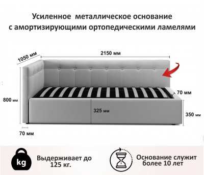 Купить односпальная кровать-тахта bonna 900 кожа графит с подъемным механизмом | МебельСТОК