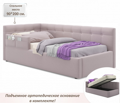 Купить односпальная кровать-тахта bonna 900 с защитным бортиком лиловая и подъемным механизмом | МебельСТОК