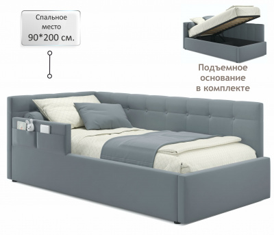 Купить односпальная кровать-тахта bonna 900 с защитным бортиком серая и подъемным механизмом | МебельСТОК