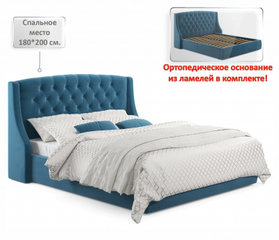 Купить мягкая кровать "stefani" 1800 синяя с ортопед. основанием с матрасом promo b cocos | ZEPPELIN MOBILI